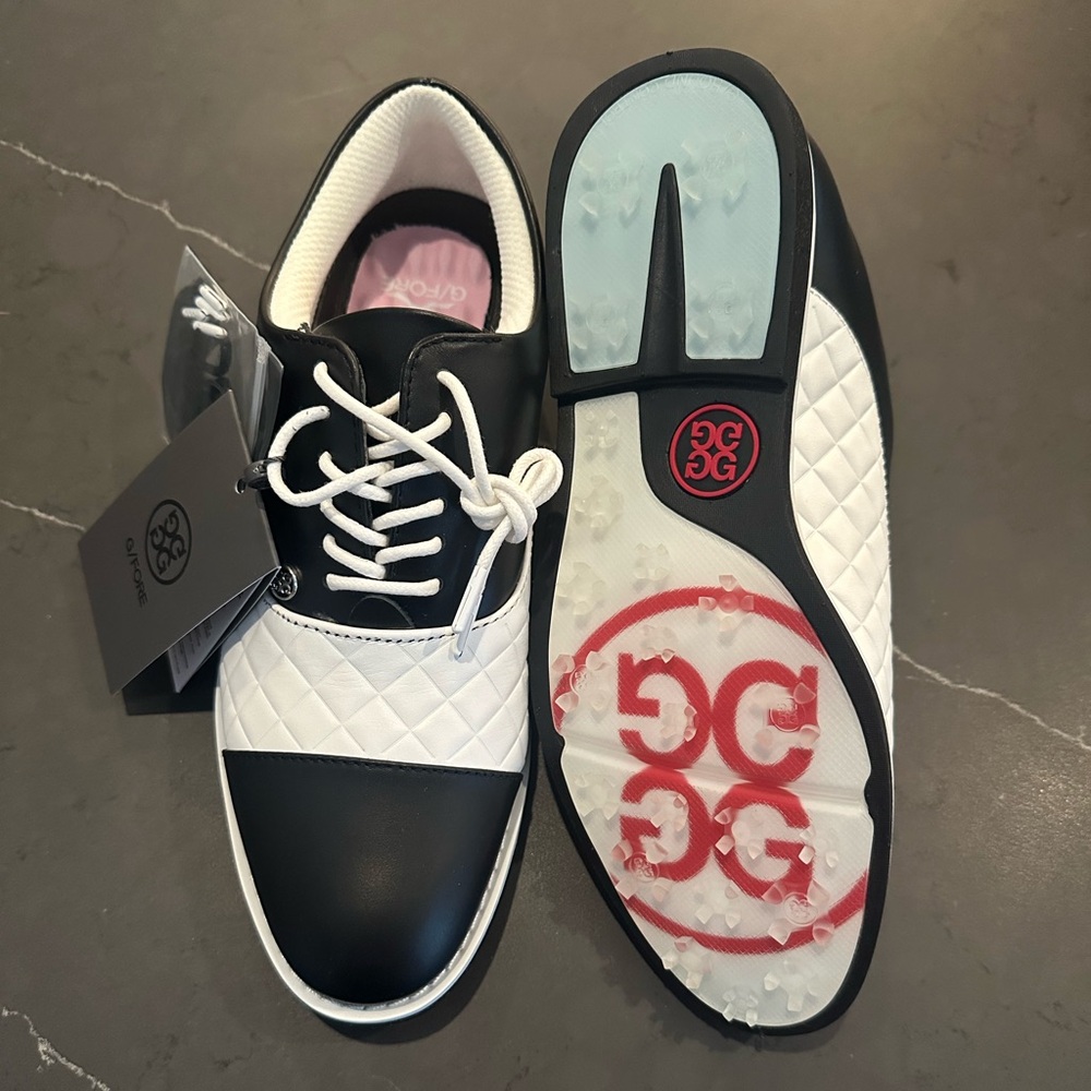 G/FORE Quilted Cap Toe Gallivanter Shoes - Black and White